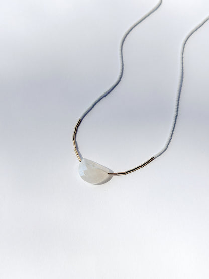 DEBBIE FISHER | White Seed w/ Gold Fill Beads & Mystic Moonstone Necklace