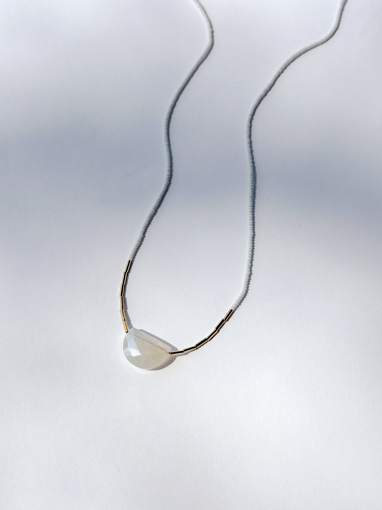 DEBBIE FISHER | White Seed w/ Gold Fill Beads & Mystic Moonstone Necklace