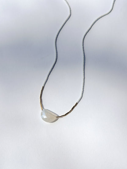 DEBBIE FISHER | White Seed w/ Gold Fill Beads & Mystic Moonstone Necklace