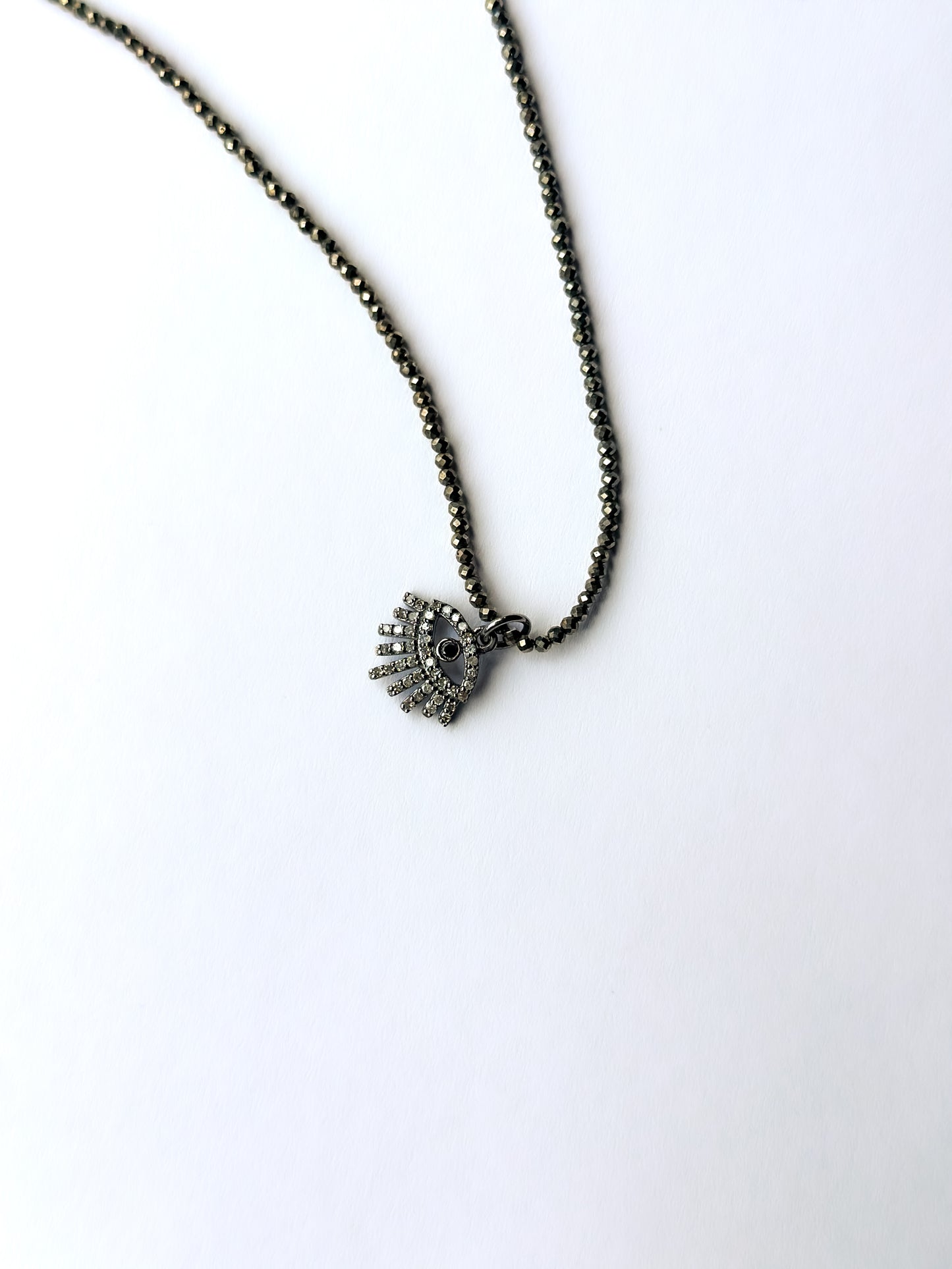 MARGARET SOLOW | Pyrite & Pave Diamond Evil Eye Necklace