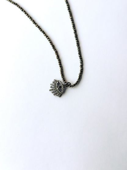 MARGARET SOLOW | Pyrite & Pave Diamond Evil Eye Necklace