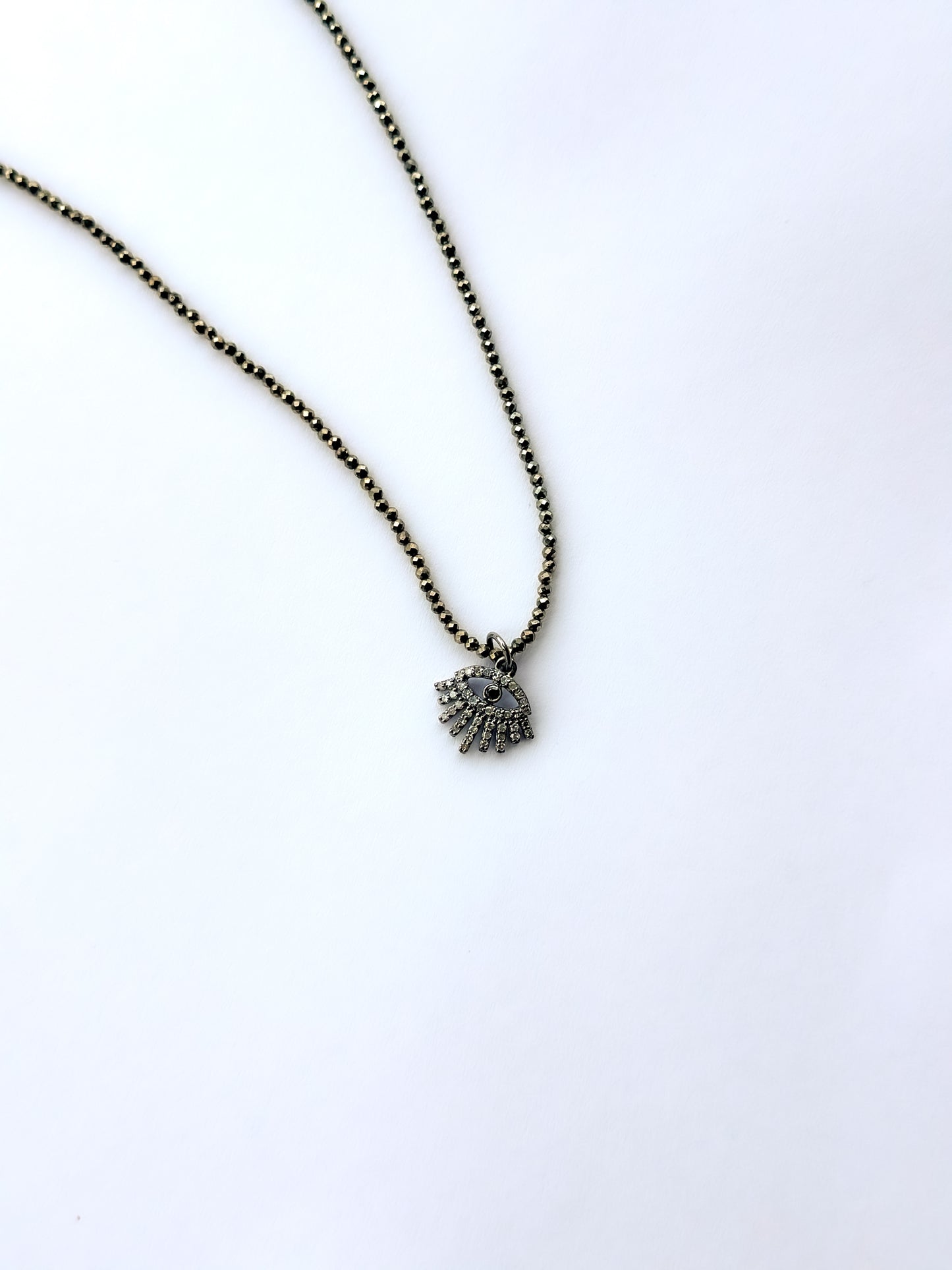 MARGARET SOLOW | Pyrite & Pave Diamond Evil Eye Necklace