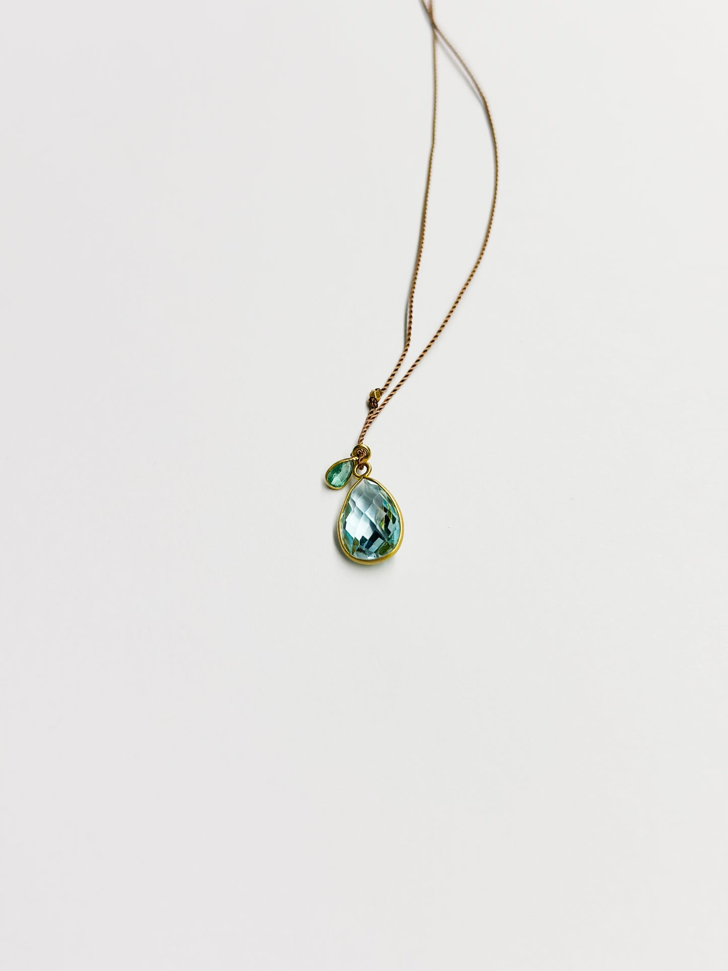 MARGARET SOLOW | Blue Topaz & Emerald with 18kt Gold Necklace