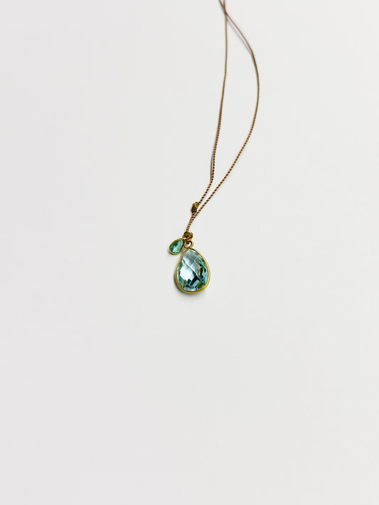MARGARET SOLOW | Blue Topaz & Emerald with 18kt Gold Necklace