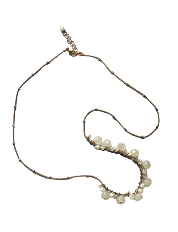 Danielle Welmond |  Woven Tan Silk Cord with Pyrite, Mother of Pearl and White Silver Necklace