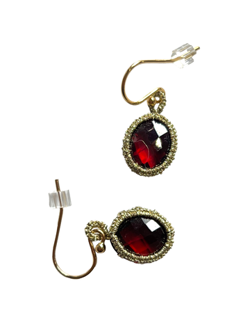 DANIELLE WELMOND | Woven Gold Cord Caged Garnet Quartz Earrings