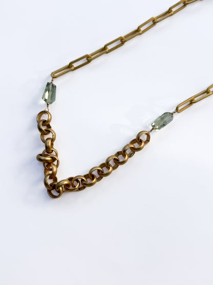 ROBIN HALEY | 14KY plated Matte Gold Chain with Green Amethyst Handcut Gemstones