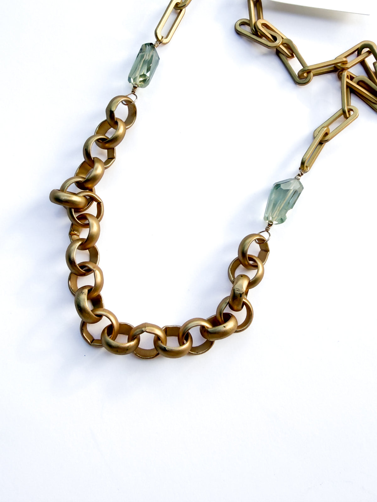 ROBIN HALEY | 14KY plated Matte Gold Chain with Green Amethyst Handcut Gemstones