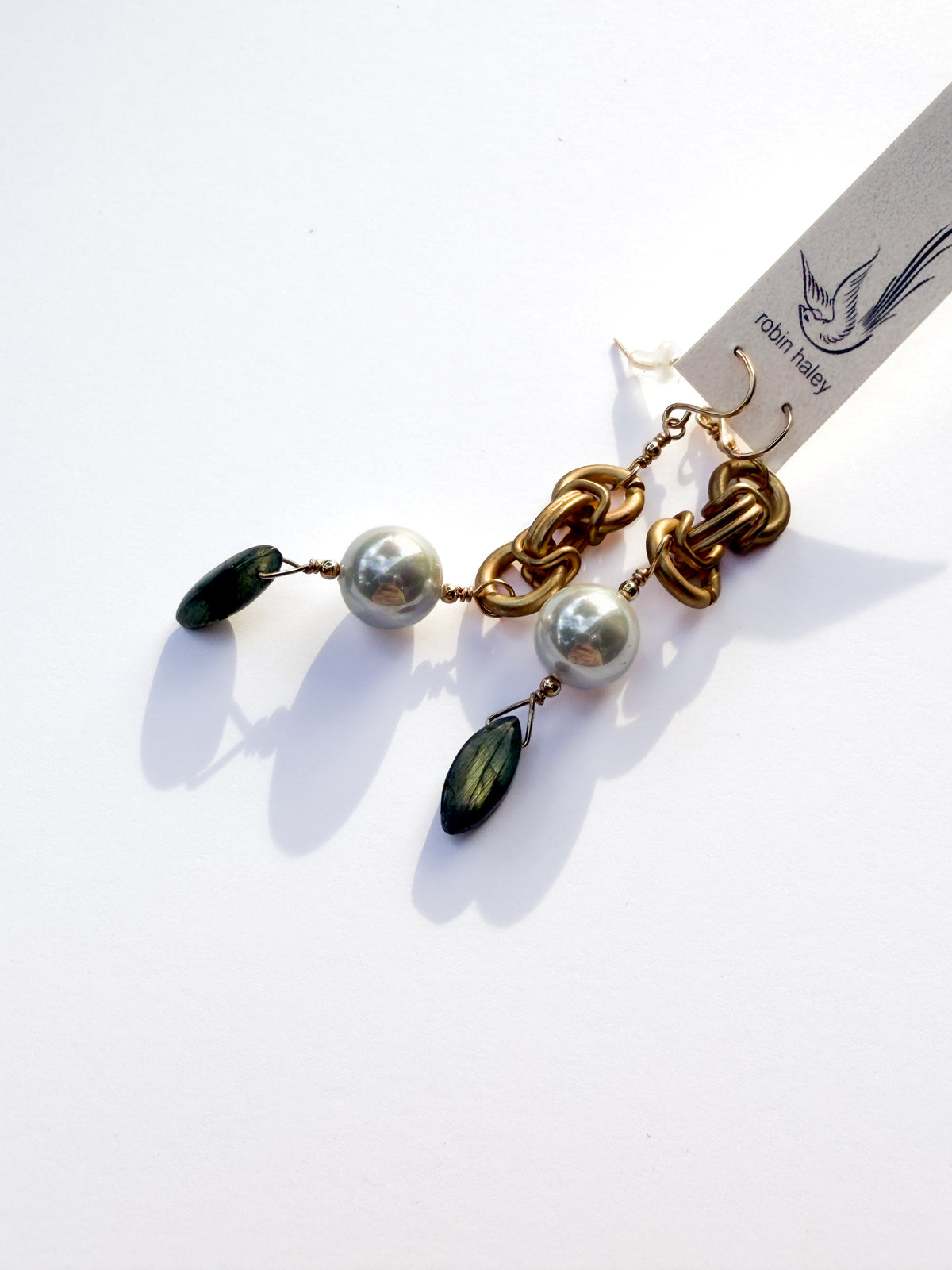 ROBIN HALEY | 14KY Gold Plate Statement Chain with Pearl and Labradorite Gems