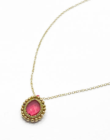 Danielle Welmond | Caged Pink Quartz w/ Gold Cord and Gold Pyrite