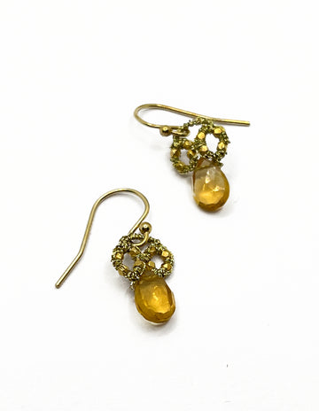 Danielle Welmond | Woven Gold Cord and 14kt Gold Vermeil Bead Earrings with Citrine Drop
