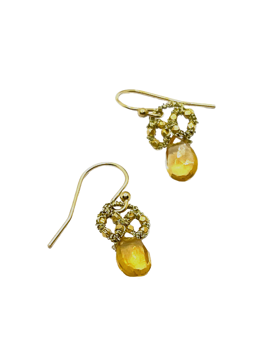 Danielle Welmond | Woven Gold Cord and 14K Gold Vermeil Bead Earrings w/ Citrine Drop