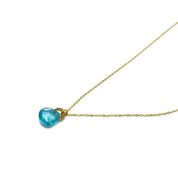 Danielle Welmond | Woven Gold Cord Necklace w/ Apatite Drop on 14kt Gold Vermeil Chain