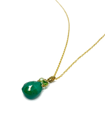Danielle Welmond | Woven Gold Cord Necklace w/ Emerald & Green Apatite on Gold Filled Chain