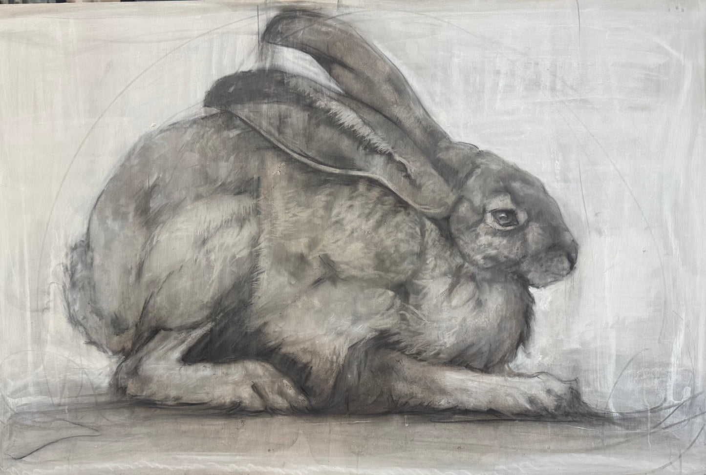 Rabbit on Wood Panel by Madeline Owen