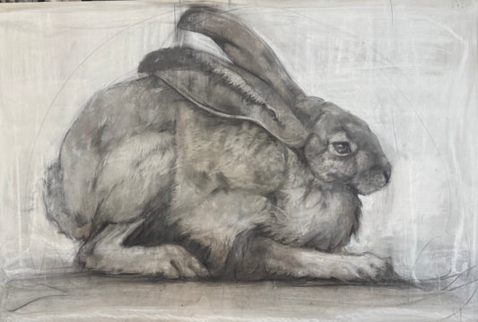 Rabbit on Wood Panel by Madeline Owen