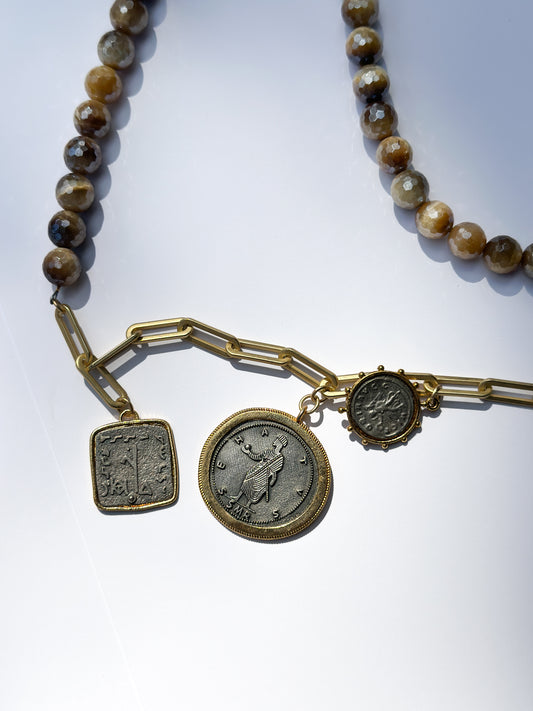 BITTERSWEET DESIGNS | Tiger Eye Flaneur Triple Coin Charm Necklace