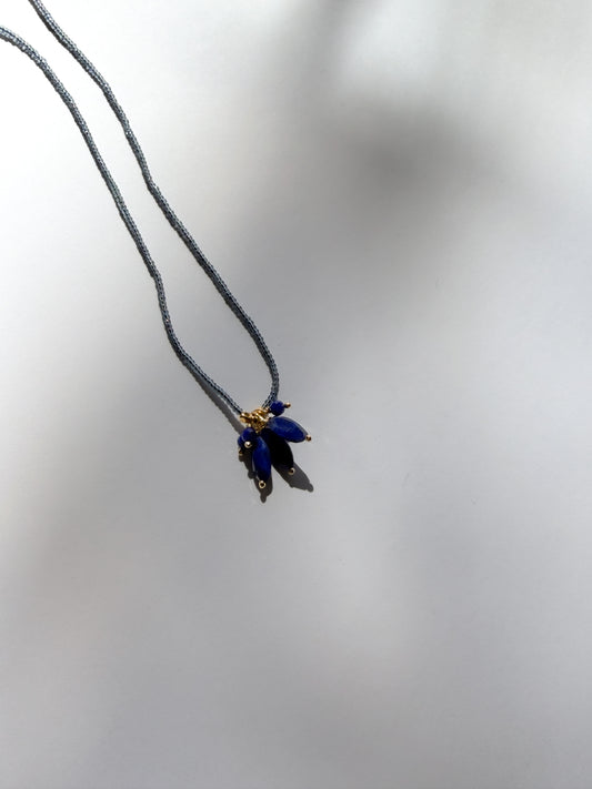 DEBBIE FISHER | Necklace of Grey Seed Beads with Lapis Bead Cluster
