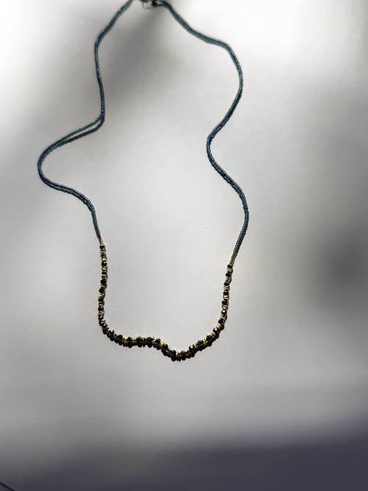 DEBBIE FISHER | Necklace of Grey Seed, Gold Vermeil and Mystic Sapphire Beads