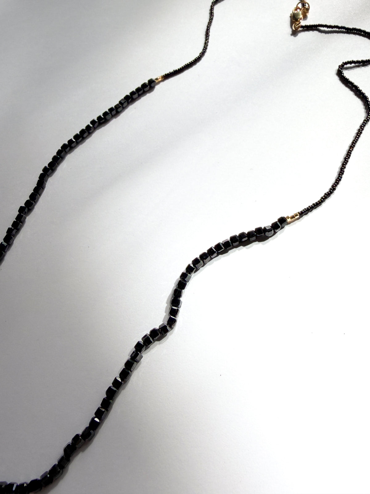 DEBBIE FISHER | Necklace of Black Seed Beads with Gold Vermeil and Black Spinel Beads