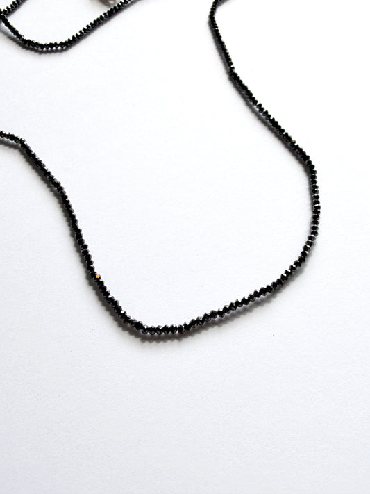 DEBBIE FISHER | Double Necklace of Tiny Iridescent Black Spinel Beads with Gold Fill Clasp