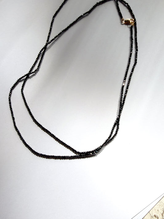 DEBBIE FISHER | Double Necklace of Tiny Iridescent Black Spinel Beads with Gold Fill Clasp