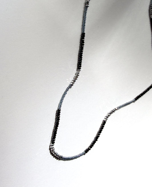 DEBBIE FISHER | Necklace of Grey Seed, Black Spinel, and Pyrite Beads