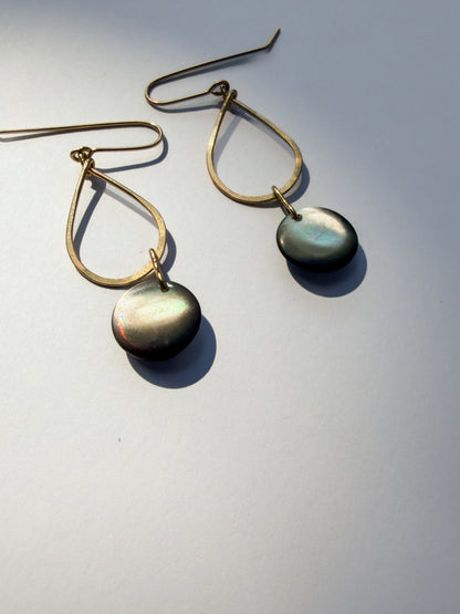 JADEWATER DESIGN | Gold Filled Teardrop Hoops w Silvery Blue Discs Earrings