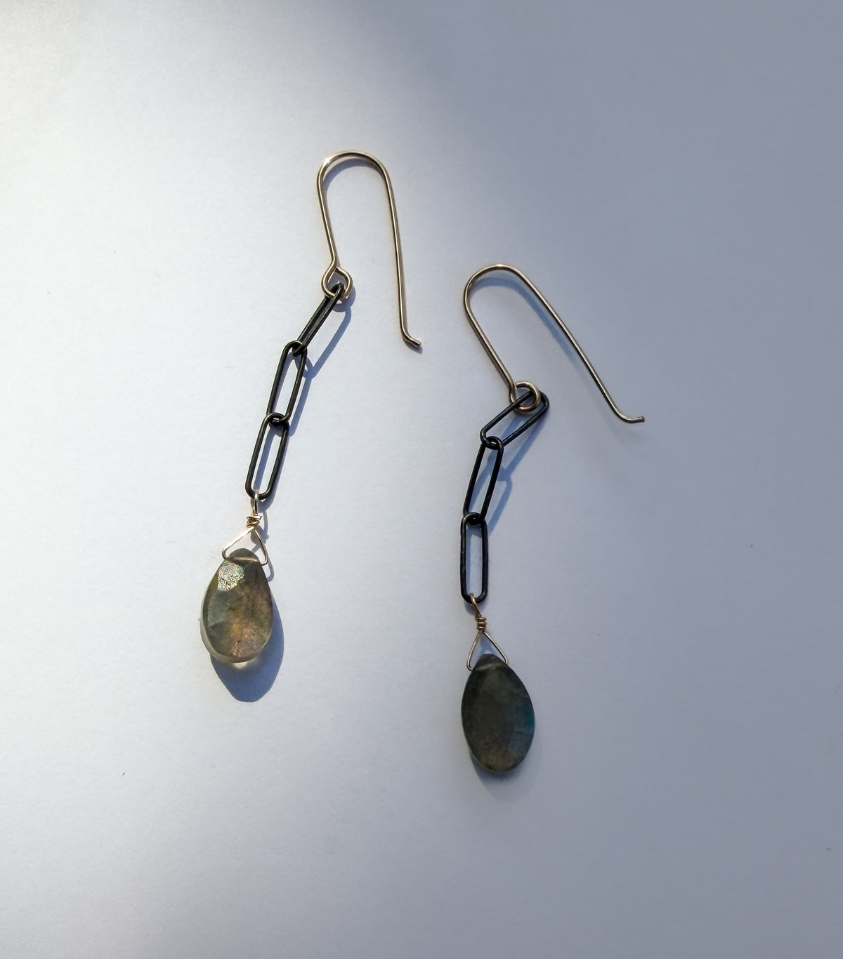 JADEWATER DESIGN | Oxidized Chain w Labradorite Teardrop Earrings