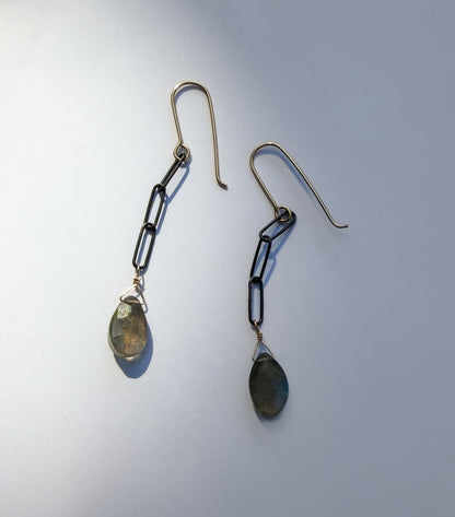 JADEWATER DESIGN | Oxidized Chain w Labradorite Teardrop Earrings