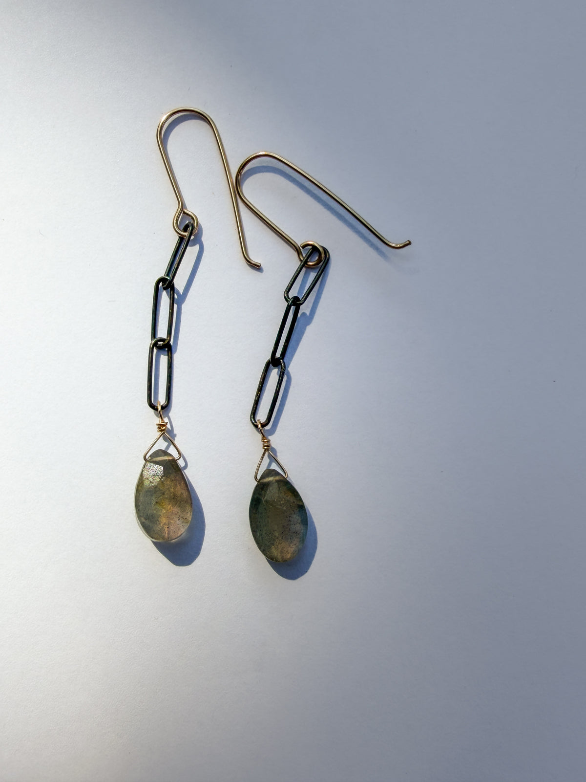 JADEWATER DESIGN | Oxidized Chain w Labradorite Teardrop Earrings