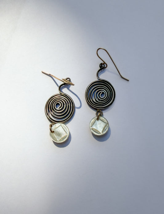 JADEWATER DESIGN | Oxidized Spirals w Cared Mini White Buttons