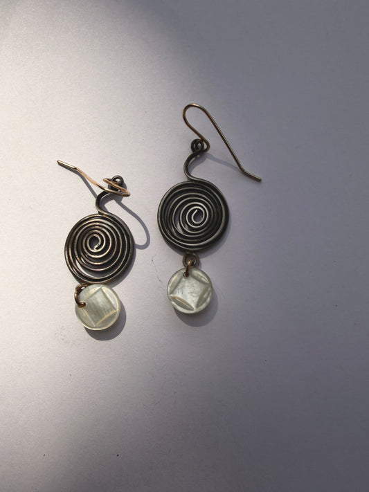 JADEWATER DESIGN | Oxidized Spirals w Cared Mini White Buttons