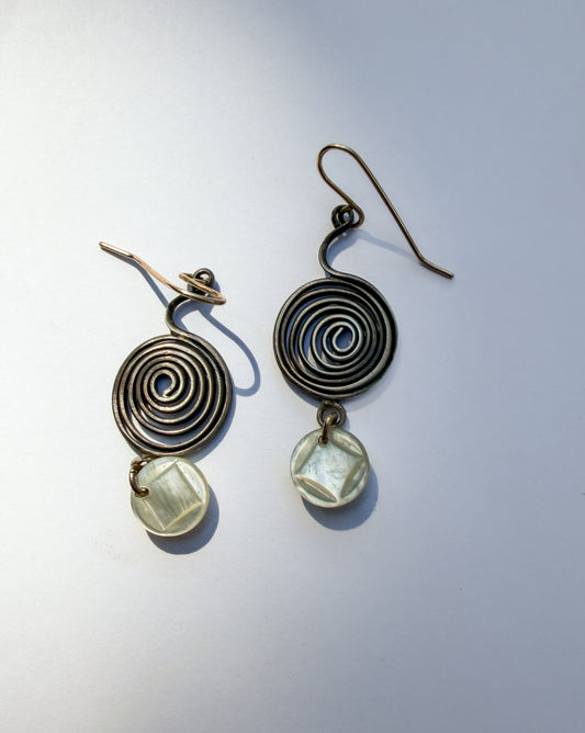 JADEWATER DESIGN | Oxidized Spirals w Cared Mini White Buttons