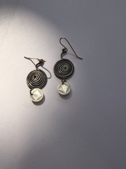 JADEWATER DESIGN | Oxidized Spirals w Cared Mini White Buttons
