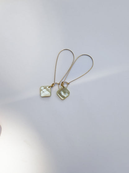 JADEWATER DESIGN | White Repurposed Cufflink Cubes Long Ear Wire Earrings