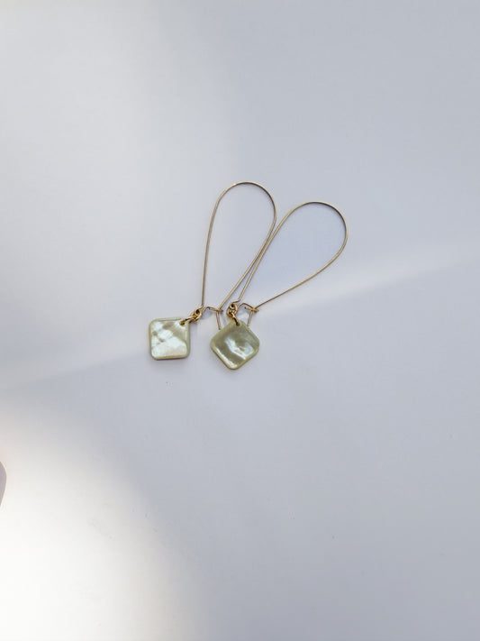 JADEWATER DESIGN | White Repurposed Cufflink Cubes Long Ear Wire Earrings