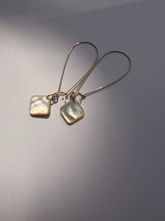 JADEWATER DESIGN | White Repurposed Cufflink Cubes Long Ear Wire Earrings