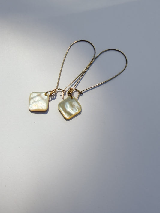 JADEWATER DESIGN | White Repurposed Cufflink Cubes Long Ear Wire Earrings