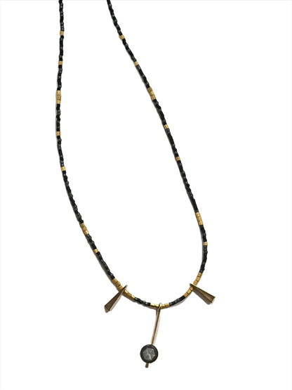 JADEWATER DESIGN | Mini Star Drop Pendant w/ Black and Gray Beads