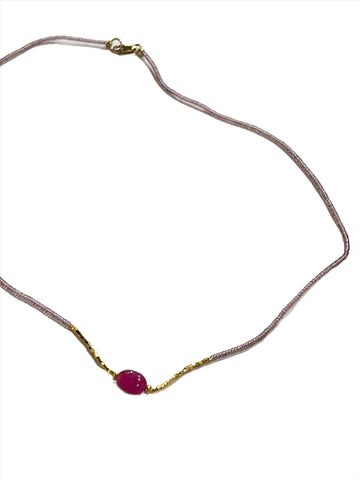 DEBBIE FISHER | Pink Seed, Gold Vermeil and Ruby Bead Center Necklace