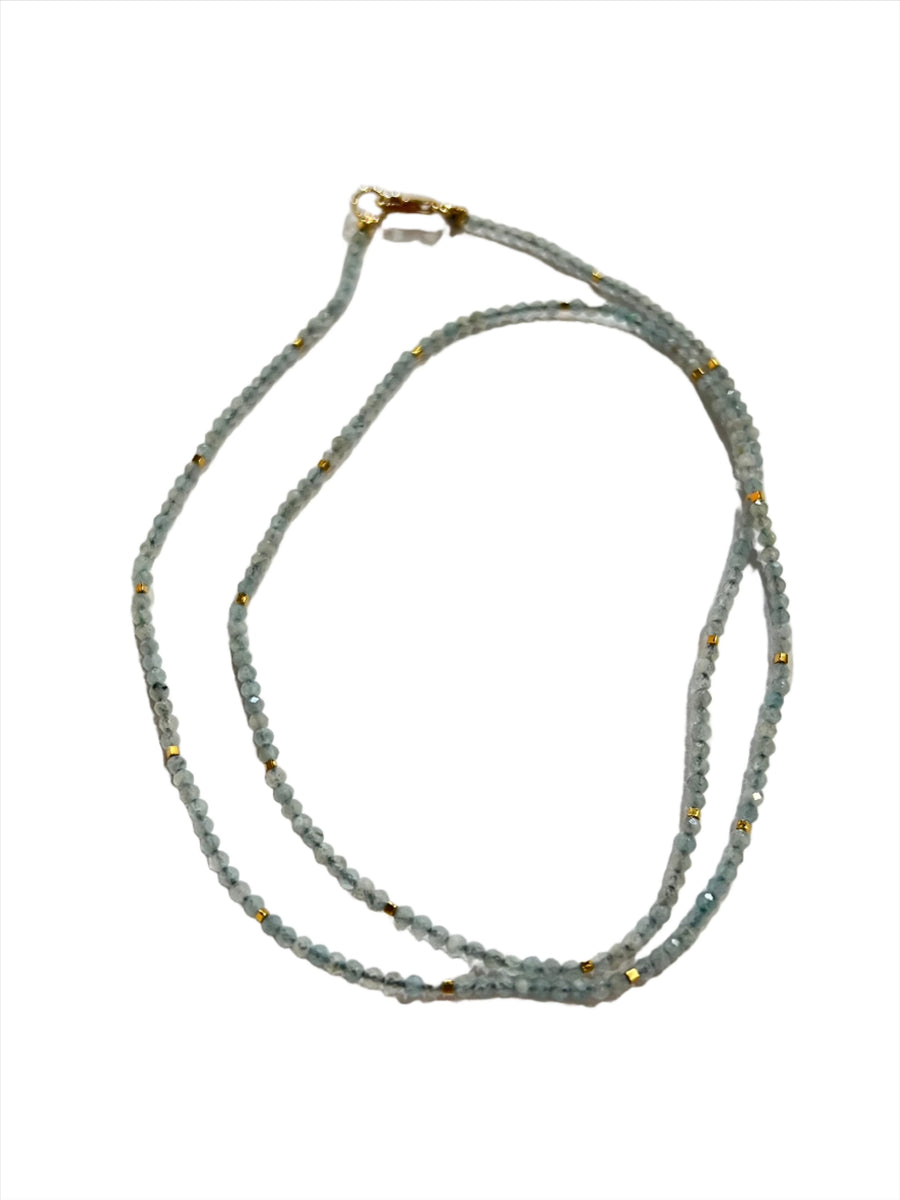 Debbie Fisher | Tiny Aquamarine & Gold Vermeil Bead Necklace/Wrap Bracelet