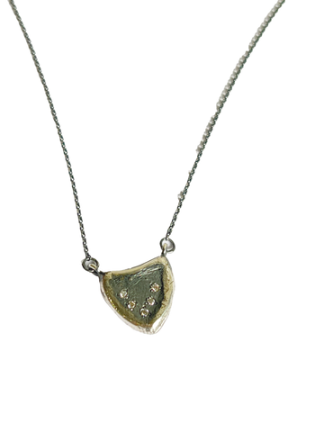 Sonja Fries | Nugget Shield oxidized sterling silver diamond necklace