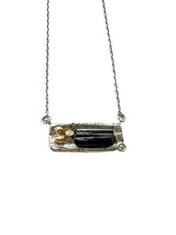 Sonja Fries | Black Tourmaline w/ gold beads Necklace