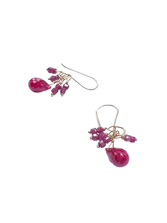 DEBBIE FISHER | Ruby Bead Cluster on Gold Fill Wire Earring