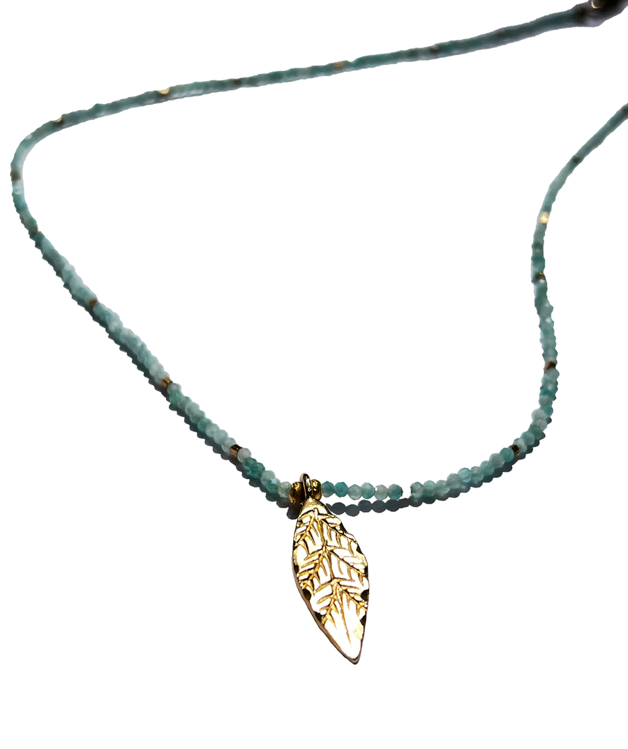 Debbie Fisher | Amazonite and Gold Vermeil Beads w/ Gold Vermeil Charm Necklace