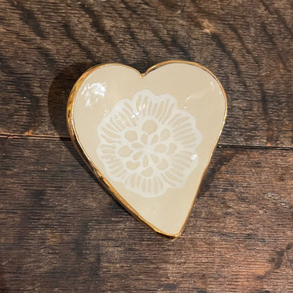 HSIEH CLAY | 4" Handmade Heart Trinket Dish – 22K Gold & Floral Design