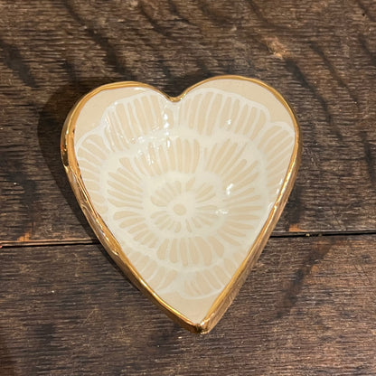 HSIEH CLAY | 4" Handmade Heart Trinket Dish – 22K Gold & Floral Design