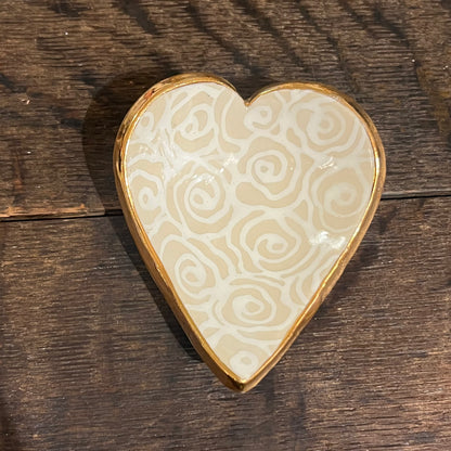HSIEH CLAY | 4" Handmade Heart Trinket Dish – 22K Gold & Floral Design