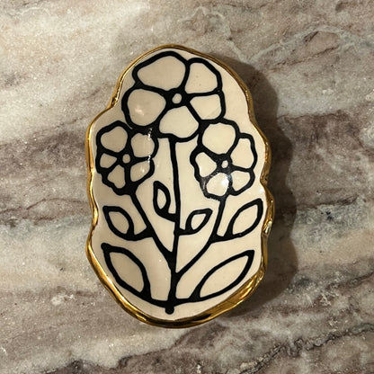 HSIEH CLAY | 4" Handmade Floral-Shaped Ceramic Catchall 22K Jewelry Dish